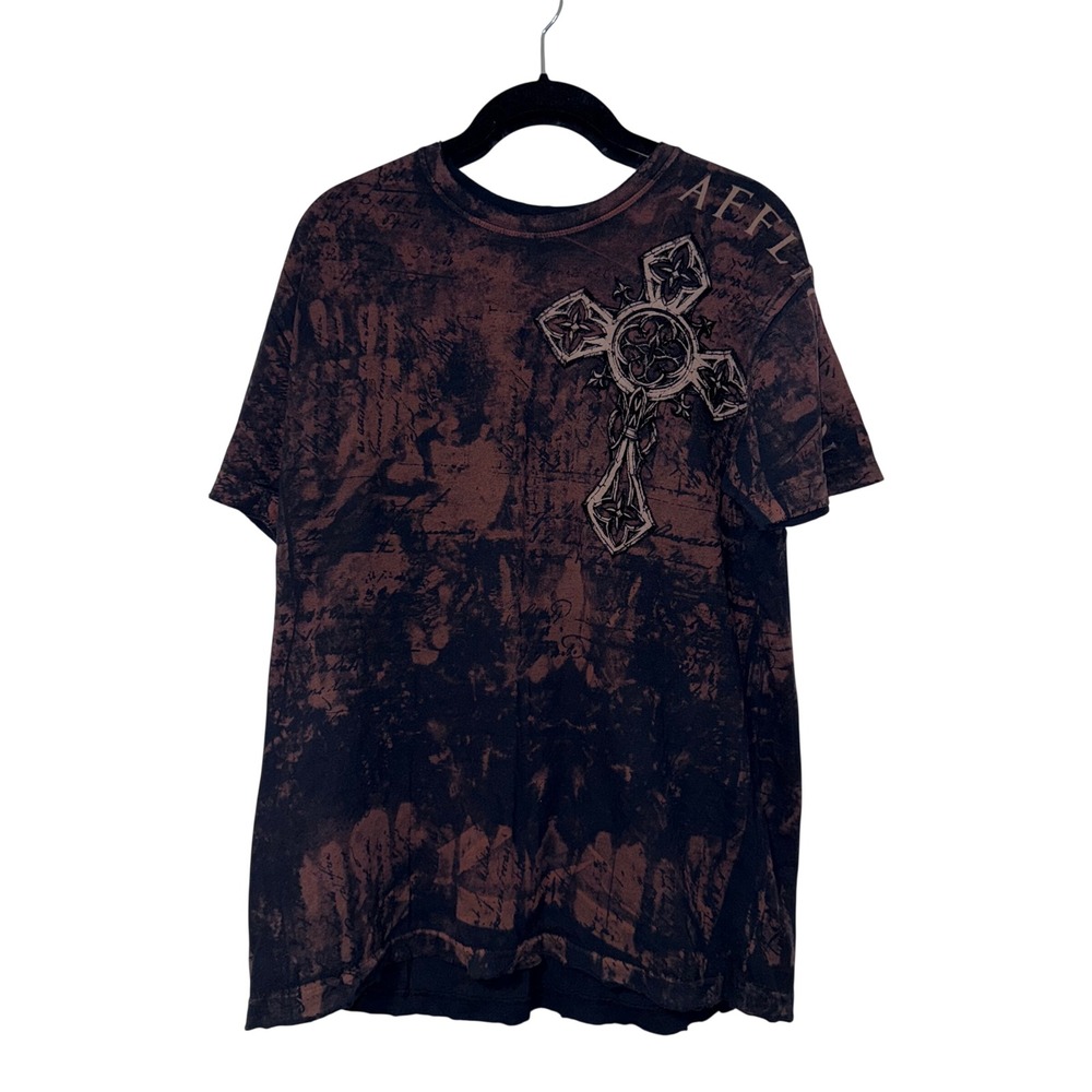 Affliction‎ Black Brown Cross Wing Graphic T-Shirt Mens Size L
